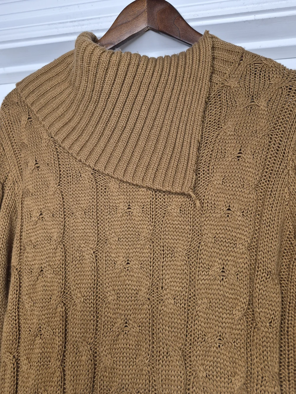 POL Cable-Knit Midi Sweater Dress in Camel Brown Cowl Neck Small